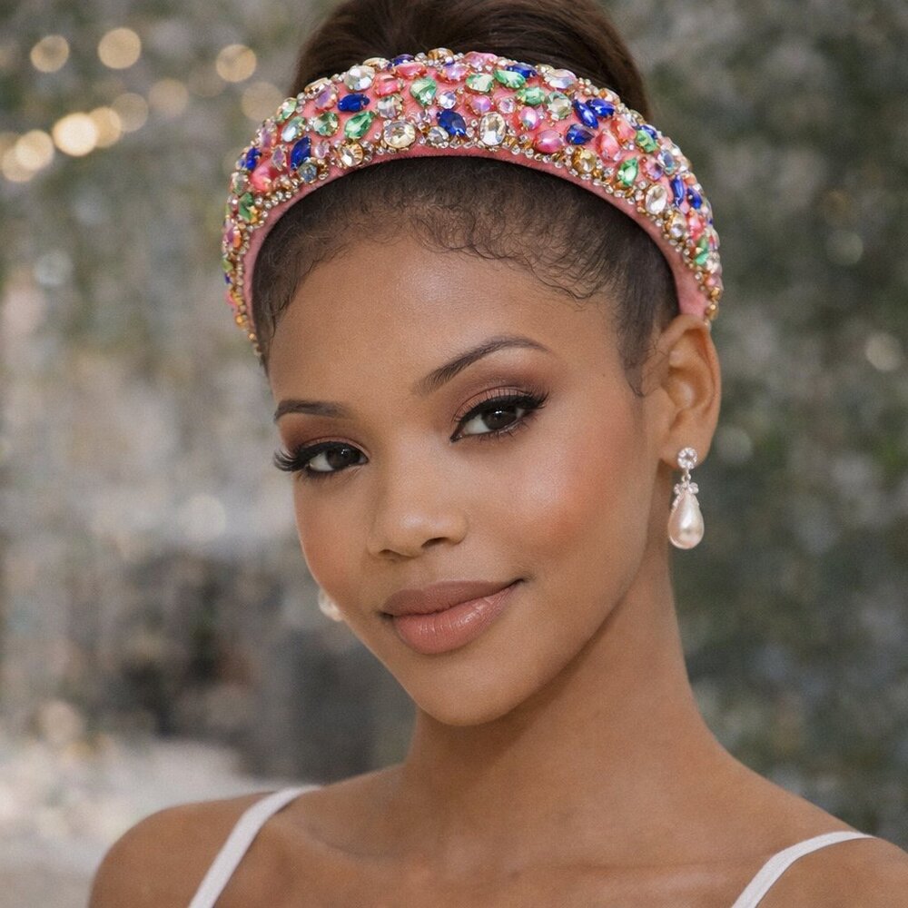 Crystal Statement Pink Headband | Multicolor Gem Glam Hair Accessory